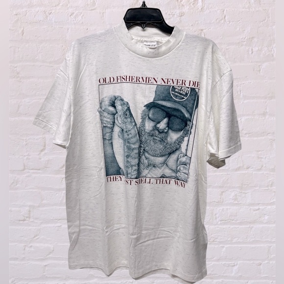 Vintage Other - Rare VTG 90s White Oneita Peggy Murray Fishing Humor T-shirt Size XLarge